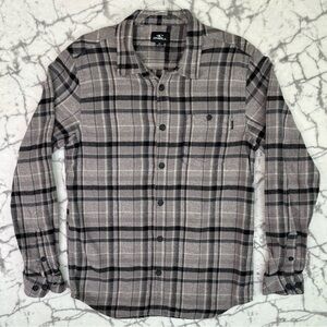 O’NEILL Flannel Shirt Men’s M Plaid Gray Black White Button Up